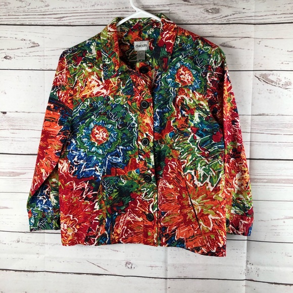 Chico’s multicolor size 1 bright colors 3/4 sleeve - Picture 3 of 8